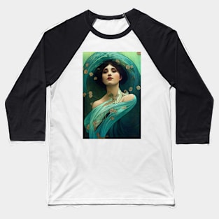 Art Nouveau Beauty in Blue, Vintage, Mucha, Gilded Age Baseball T-Shirt